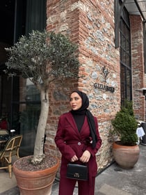 TAKM-1929H&R ButikSibla Çizgi Detaylı Ceketli Takım Bordo