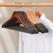 100 Adet Kadife Askı Lüks Kadife Elbise Askısı Omuz Kaplamalı Ahşap Elbise Askısı Koyu Gri Kadife 43 Cm. 