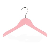 12 Adet Ahşap Bebek Elbise Askısı Vernikli Ahşap Çocuk Askısı Pembe Boyalı 32 cm