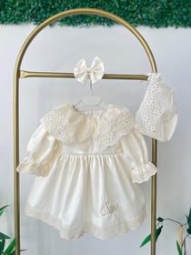Krem Papatya Pelerin Etek İşlemeli Elbise Set