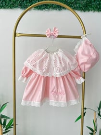 Pembe Fisto Yakalı Elbise Set