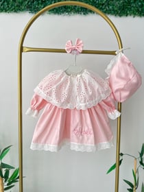 Pembe Fisto Yakalı Elbise Set