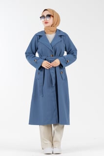Belted Wool Coat-Indigo