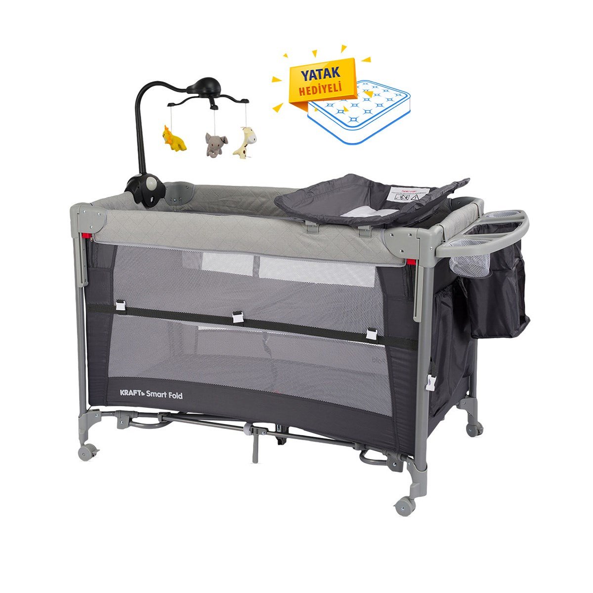 Smart Fold Anne Yanı Oyun Parkı 60 x 104 cm Grey