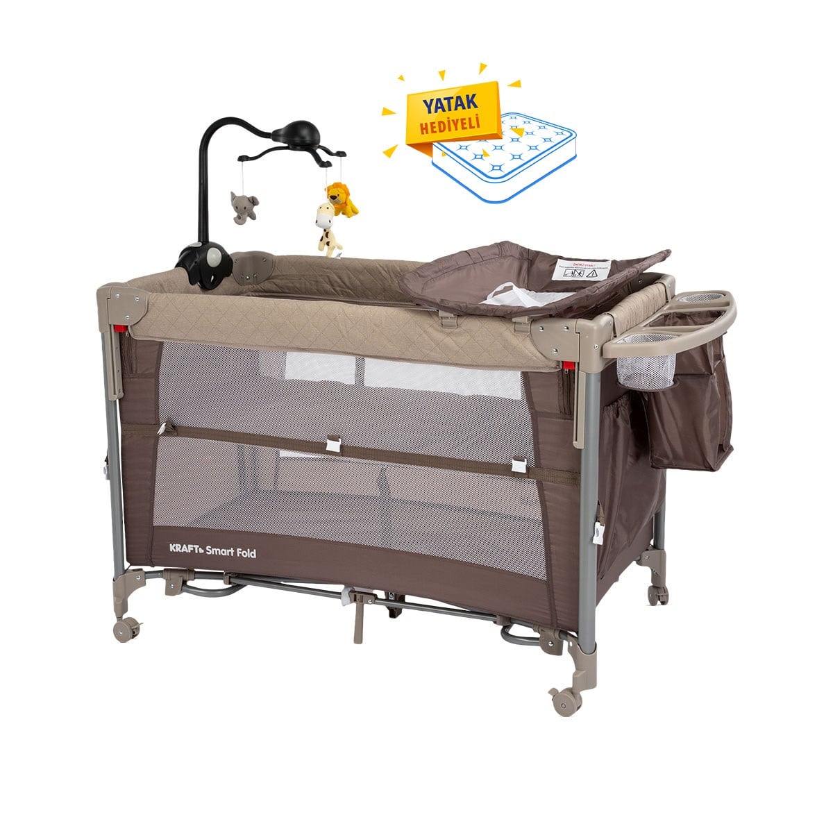 SMART FOLD OYUN PARKI (ANNE YANI-YATAK HEDİYELİ) 60*104cm BEIGE/BROWN