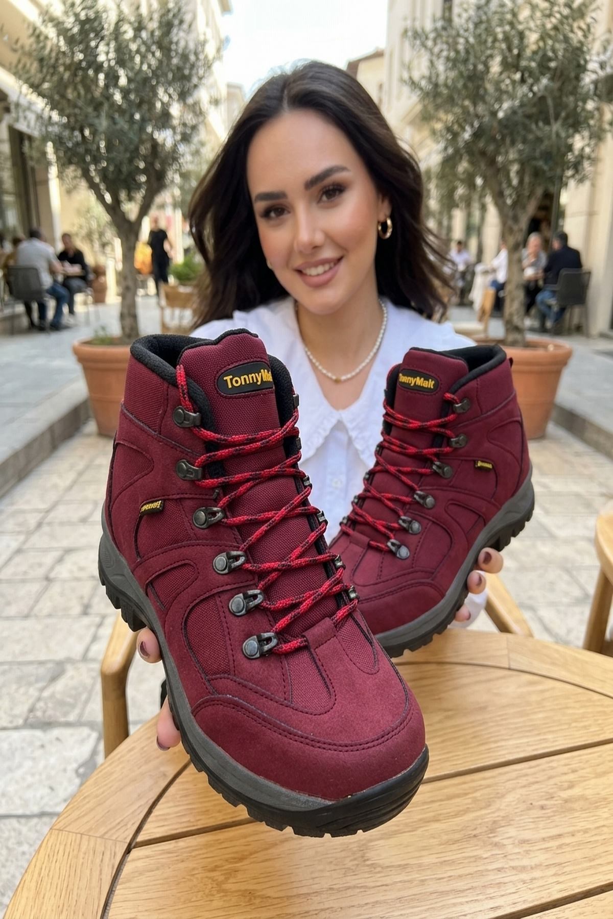 Tonny Black Kadın Bordo Süet Bağcıklı Trekking Bot