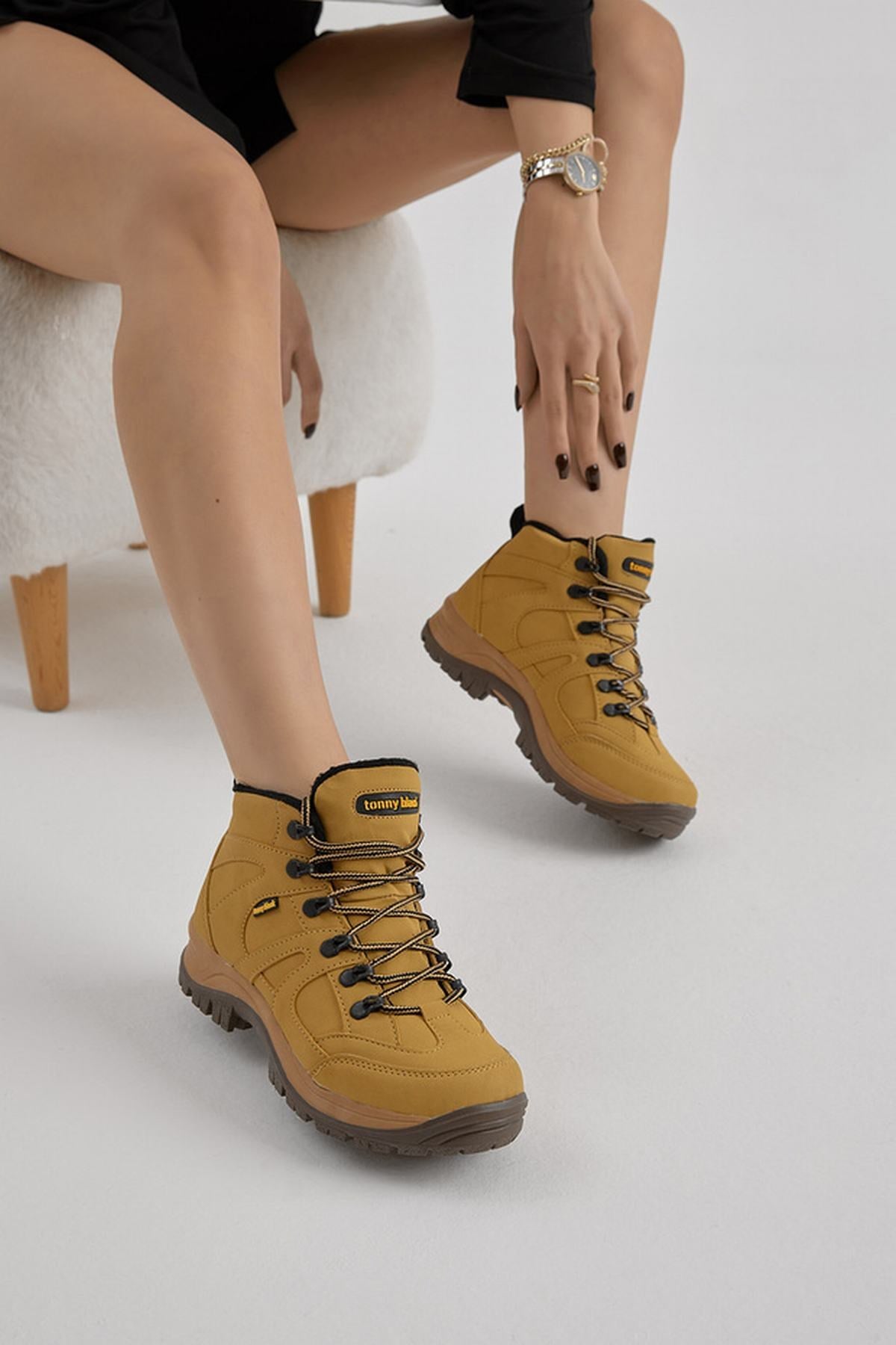Tonny Black Kadın Hardal Sarısı Süet Bağcıklı Trekking Bot