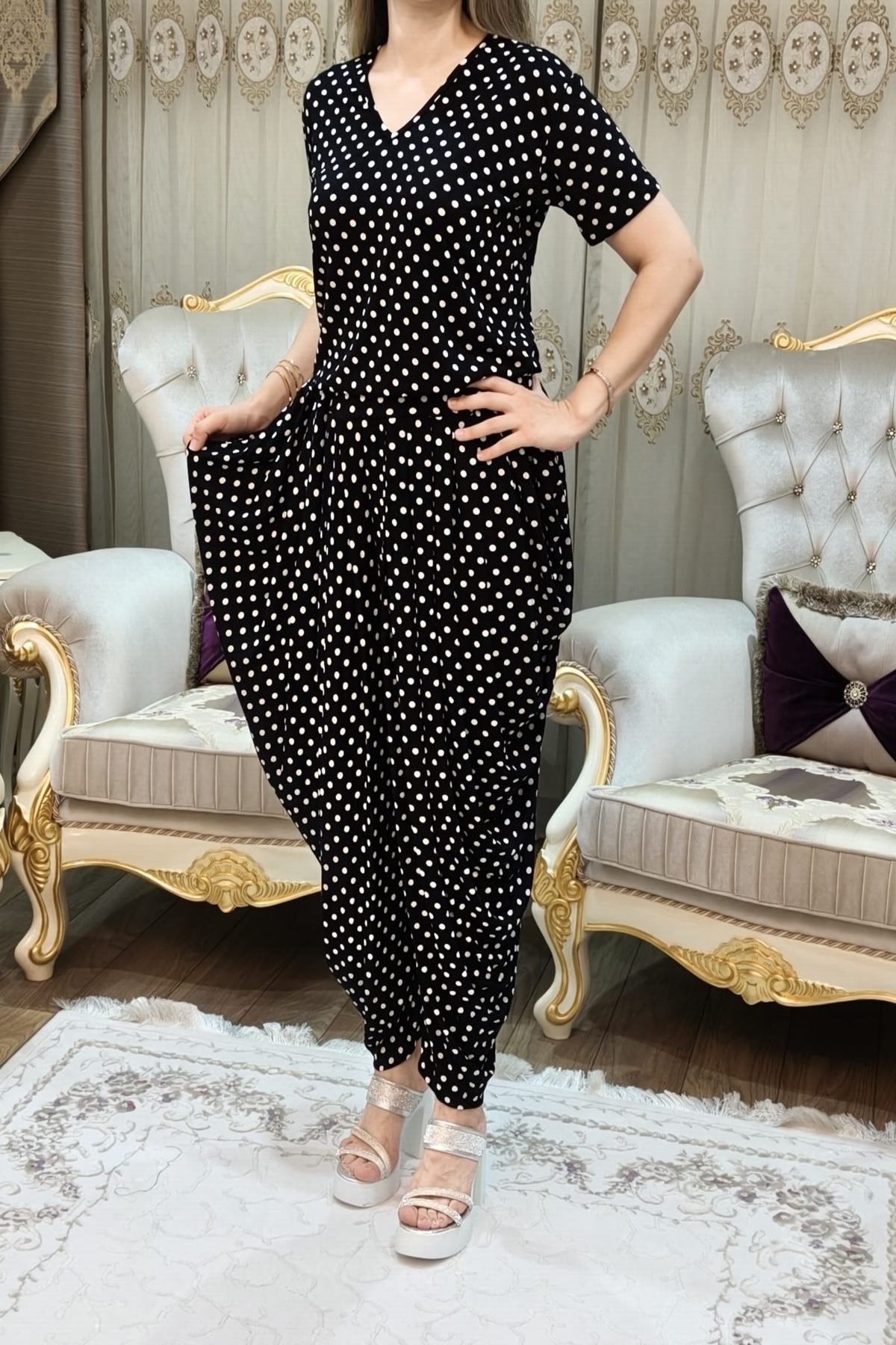 Desenli Arnavut Şalvar Bluz Takımı Model 8