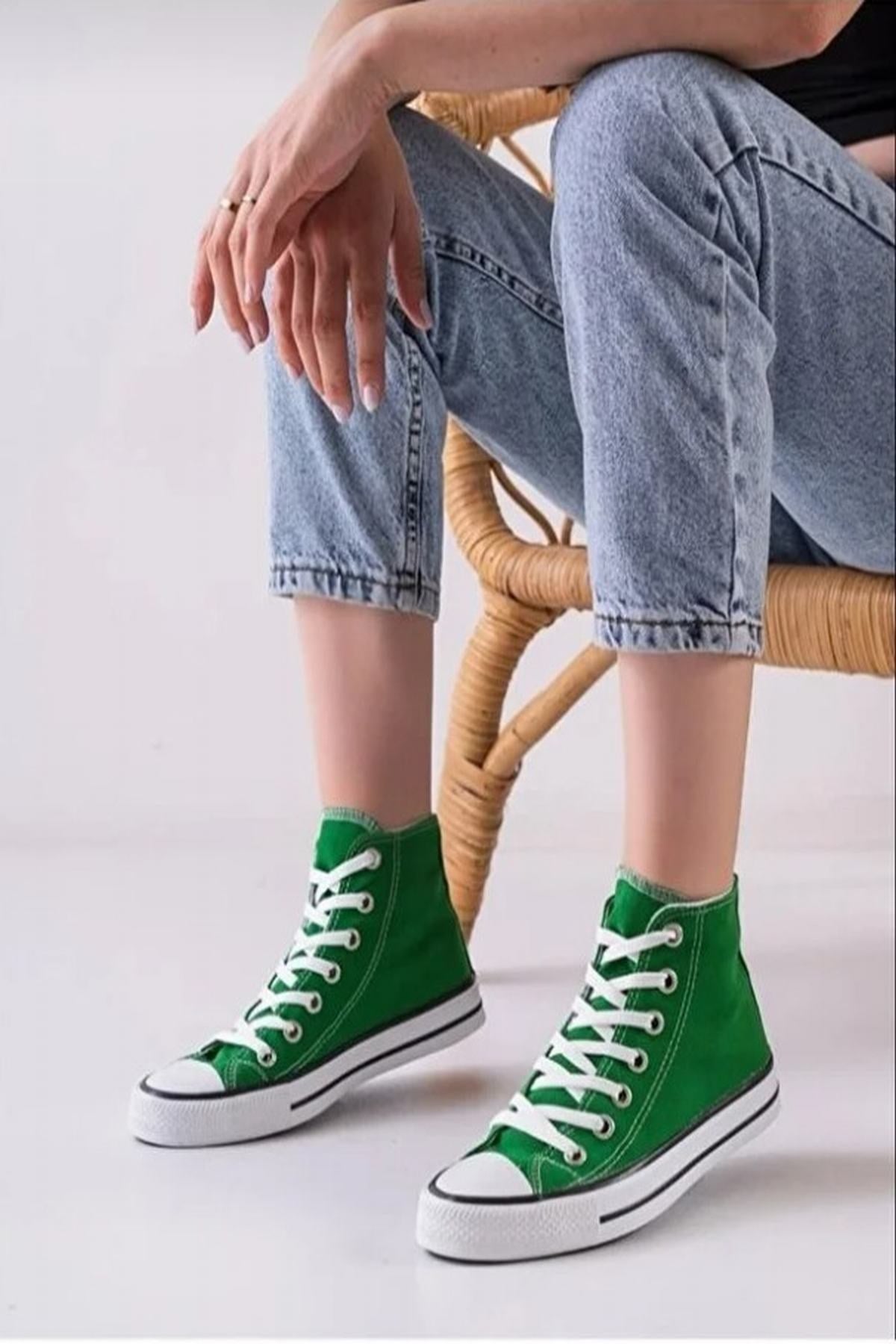 Yeşil Süet Yüksek Konçlu Bilekli Kadın Sneaker