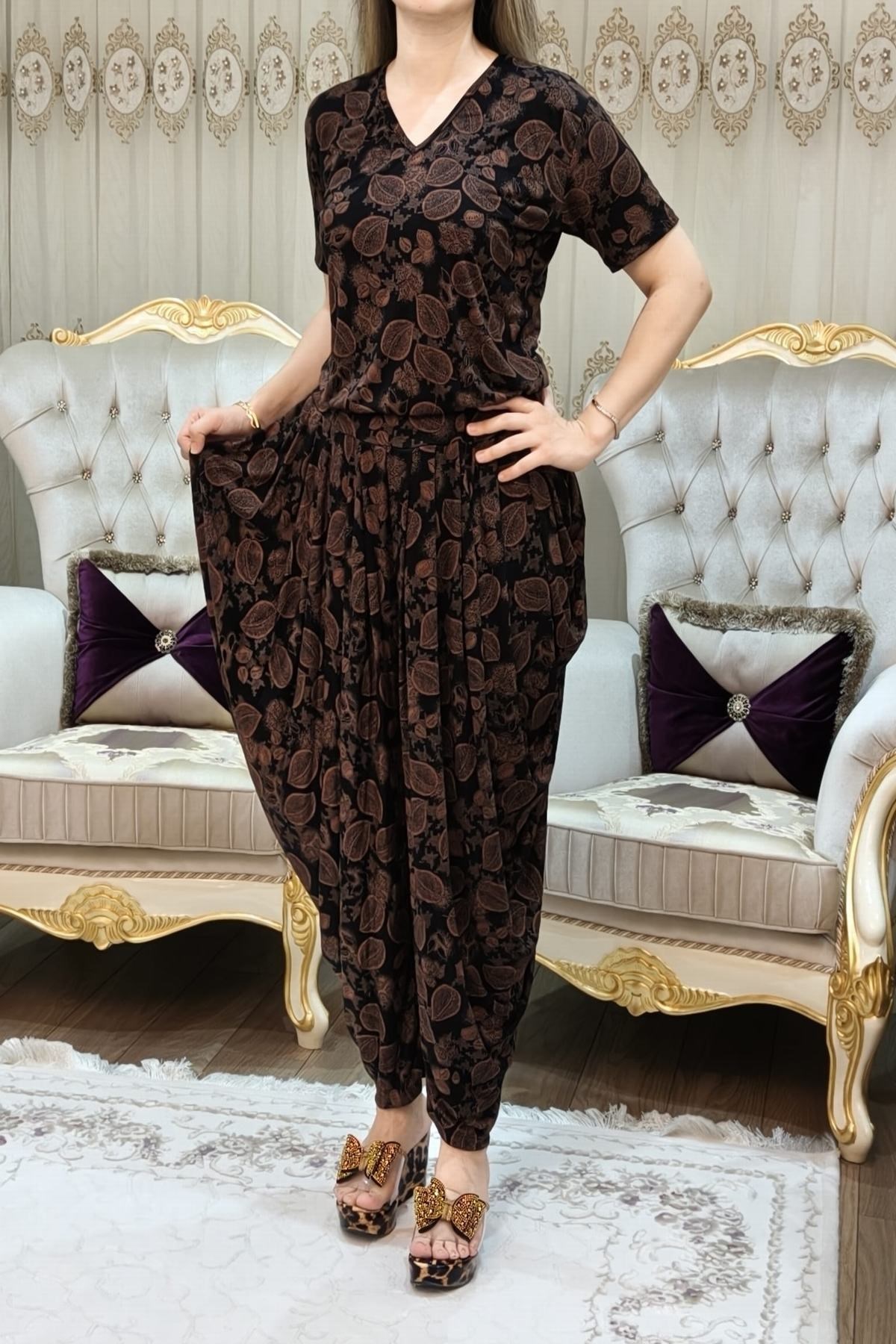 Desenli Arnavut Şalvar Bluz Takımı Model 4