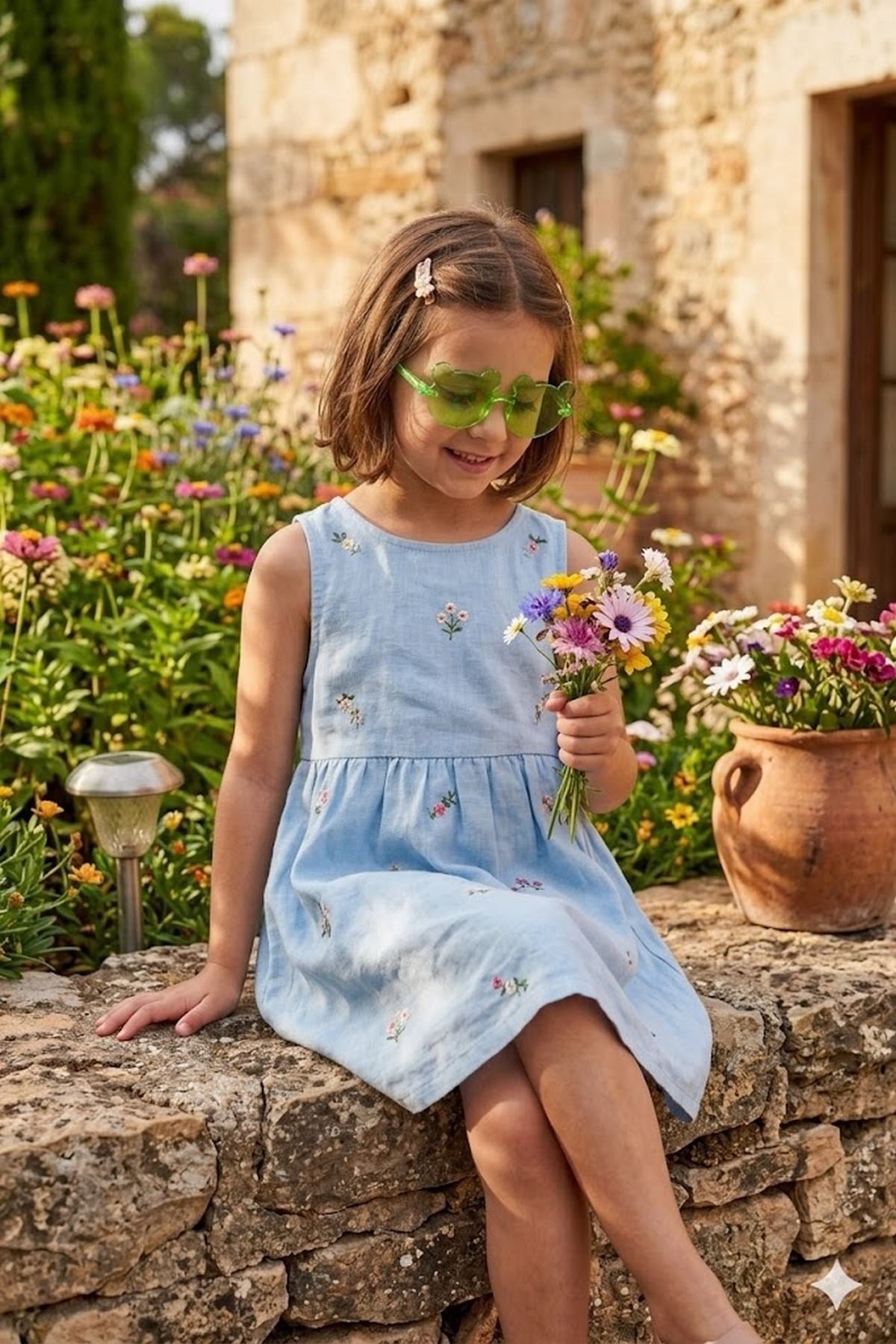 Sevimli Figür Tasarımlı Yeşil Unisex Çocuk Güneş Gözlüğü