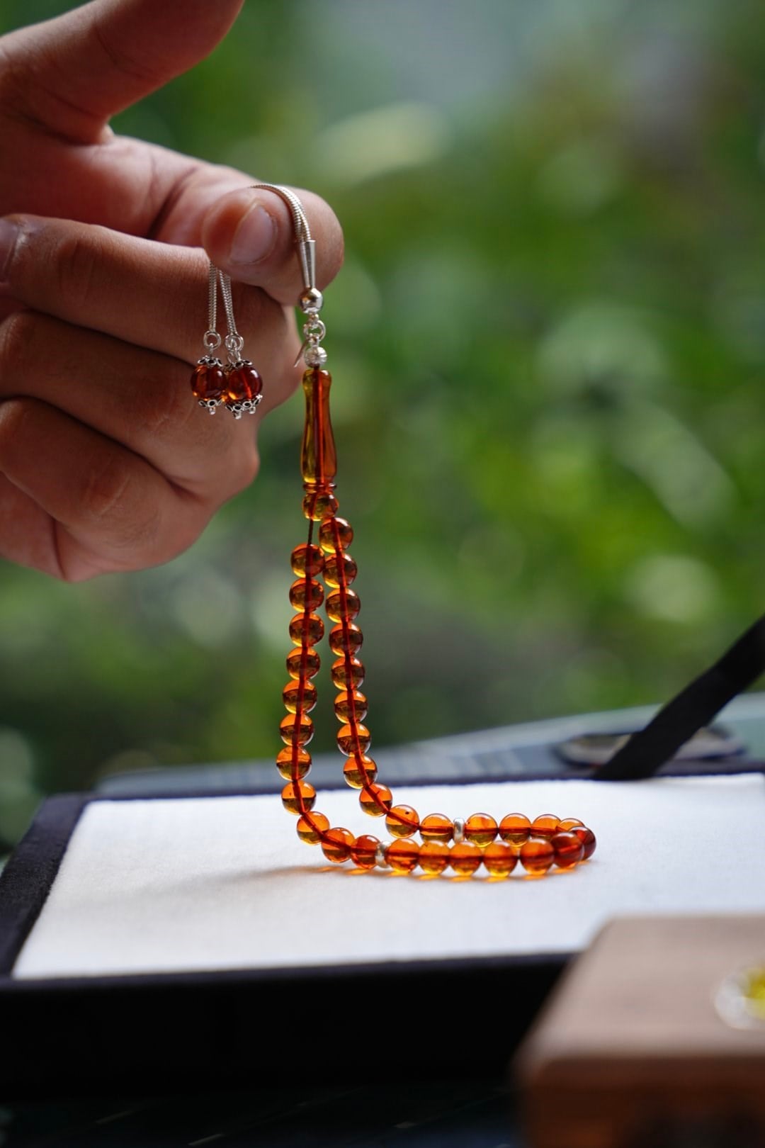 Bilek Boy Orjinal Damla Kehribar Gümüş Tasarım Tesbih (Amber), (مسبحة قطرة كهريبار)