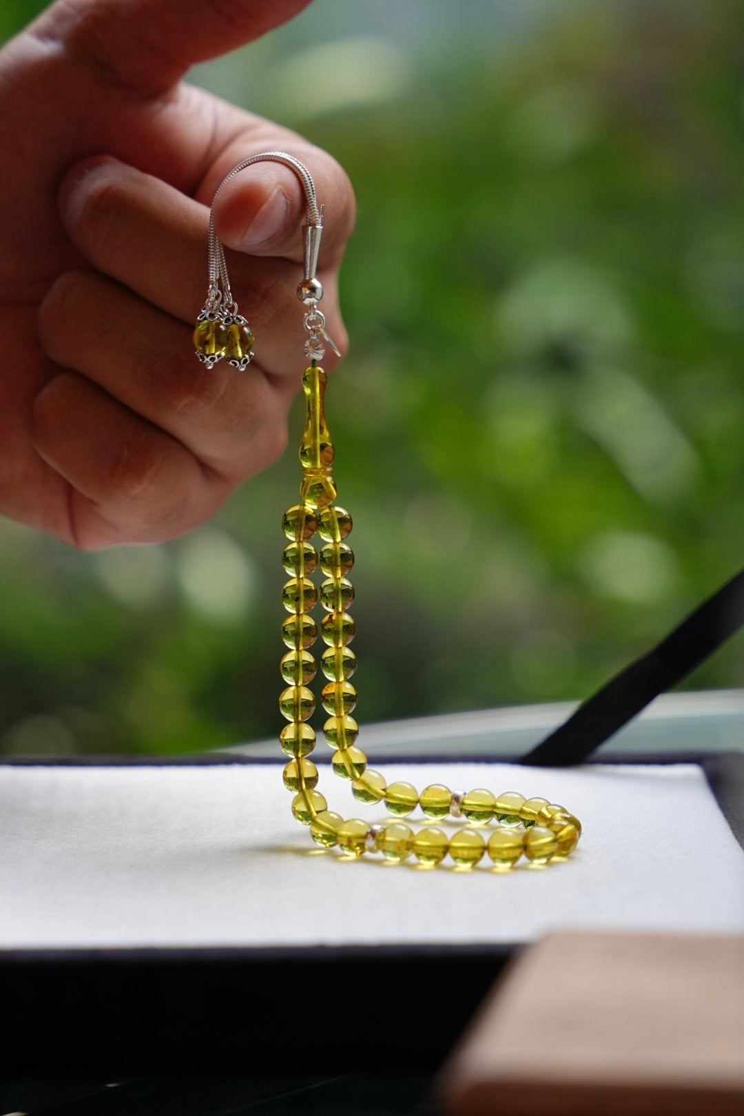 Bilek Boy Orjinal Damla Kehribar Gümüş Tasarım Tesbih (Amber), (مسبحة قطرة كهريبار)