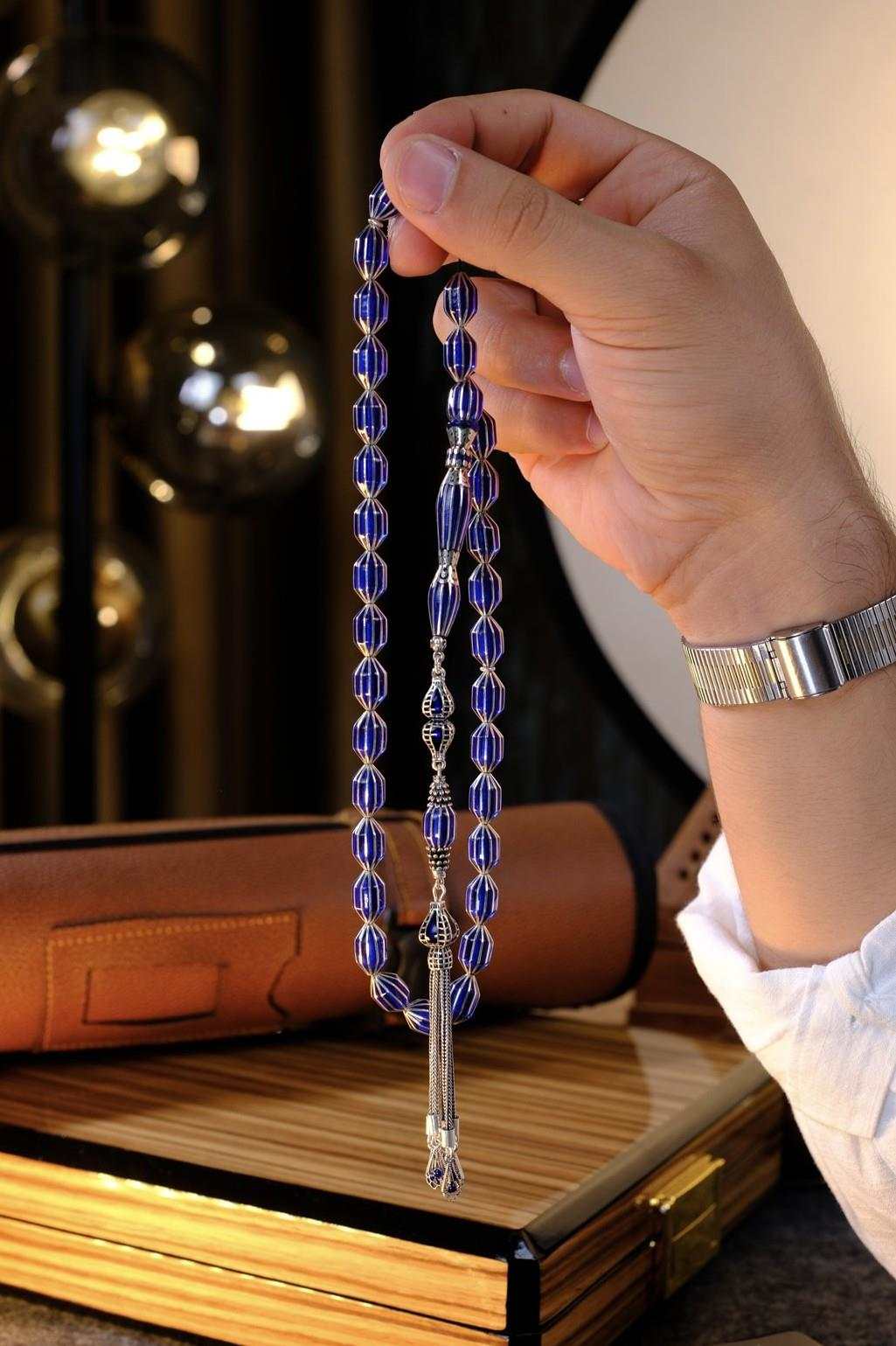 Full Gümüş Premium El İşçiliği Nakkaş İmame Ateş Kehribar Tesbih