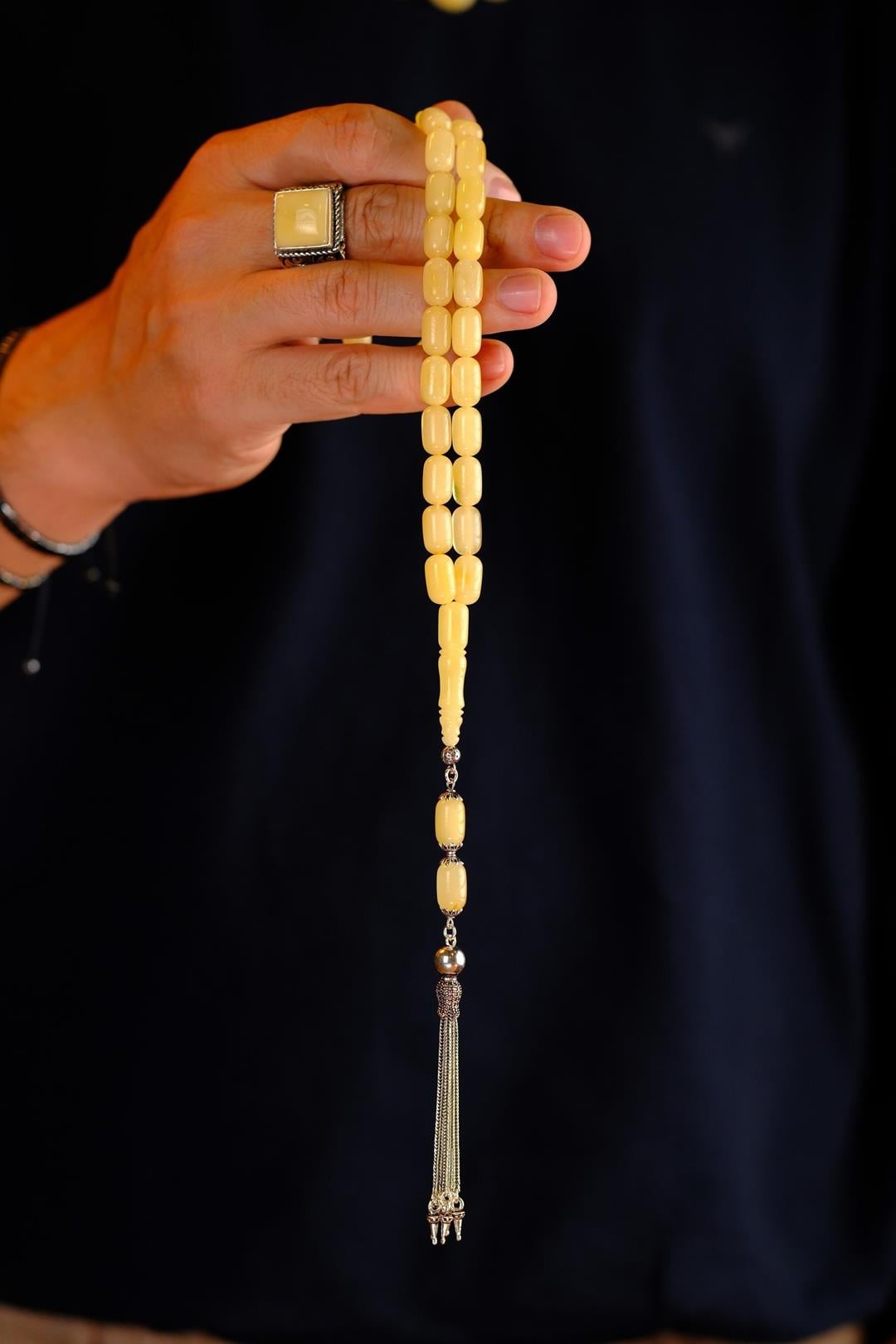 Kapsül Model Damla Kehribar Gümüş Tasarım Tesbih (Amber), (مسبحة قطرة كهريبار)