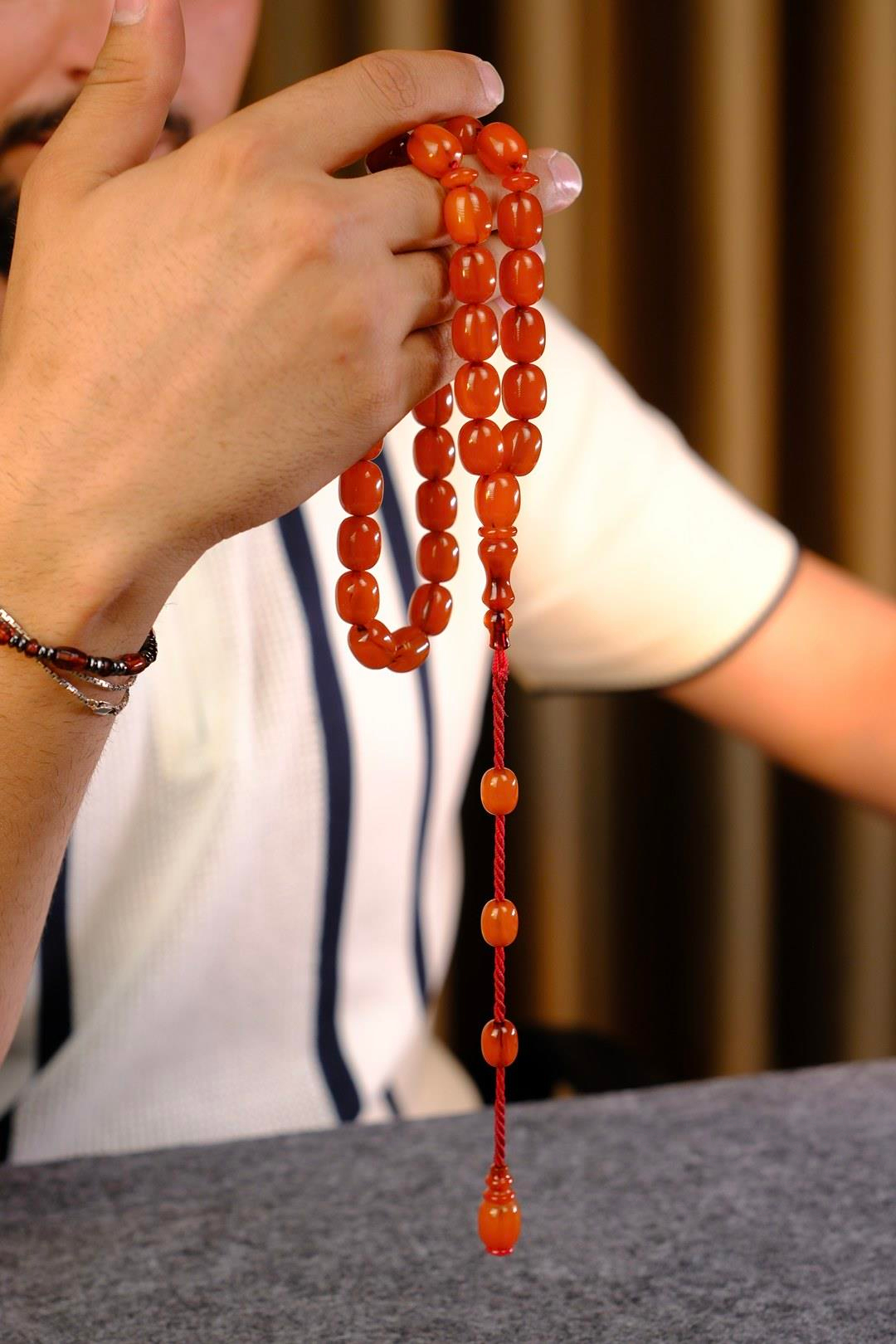 Master İbrahim Altın Üst Düzey Koleksiyonluk Eski Osmanlı Sıkma Kehribar Tesbih (Antique Faturan Amber Beads فاتوران عنبر خرز عتيق)