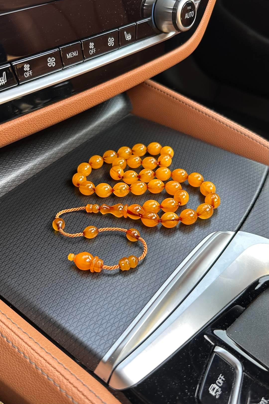 Üst Düzey Koleksiyonluk Eski Osmanlı Sıkma Kehribar Tesbih (Antique Faturan Amber Beads فاتوران عنبر خرز عتيق)