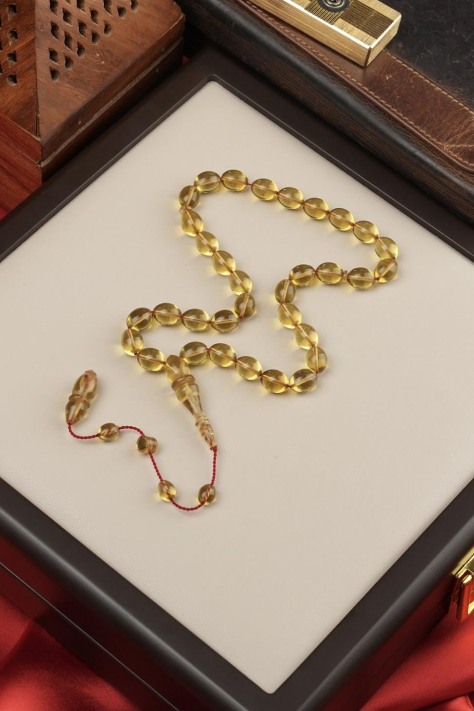 Üstad Muhammet Tacir Sistemli Tasarım Beyzi Model Sarı Ateş-i Sıkma Tesbih 