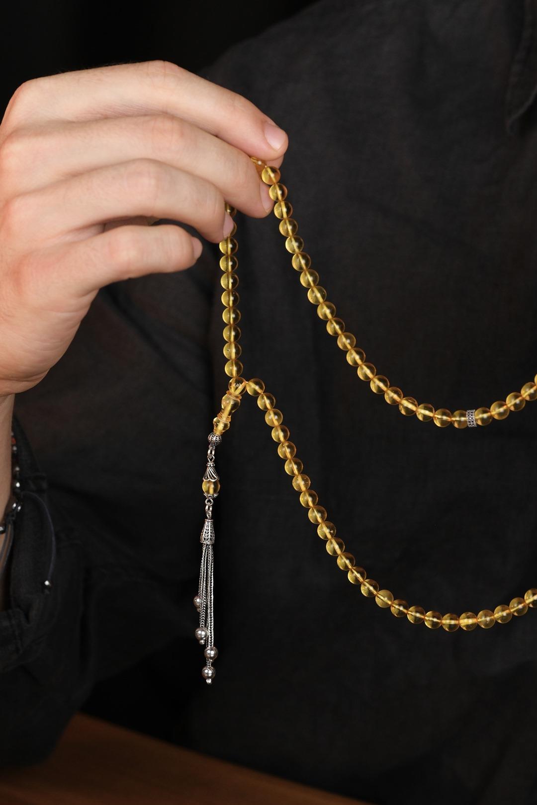  Kaya Su Damlası Kehribar 99luk Namaz Zikir Tesbihi (Amber), (مسبحة قطرة كهريبار)