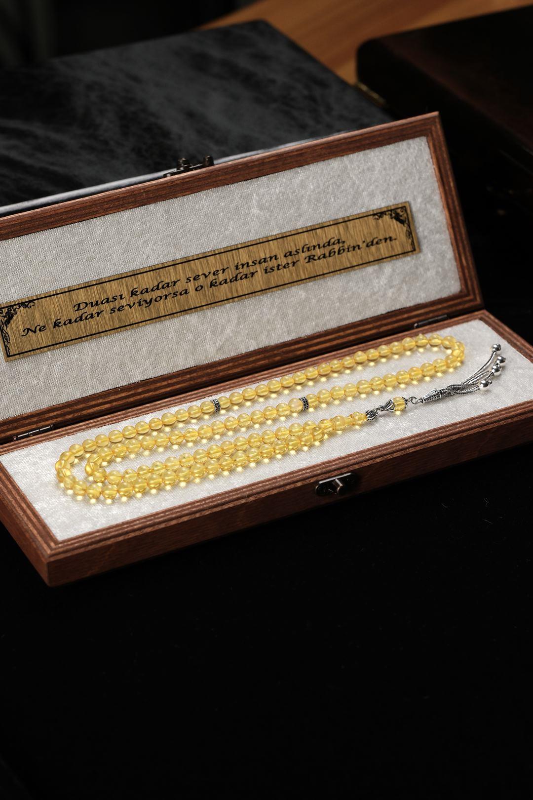  Kaya Su Damlası Kehribar 99luk Namaz Zikir Tesbihi (Amber), (مسبحة قطرة كهريبار)