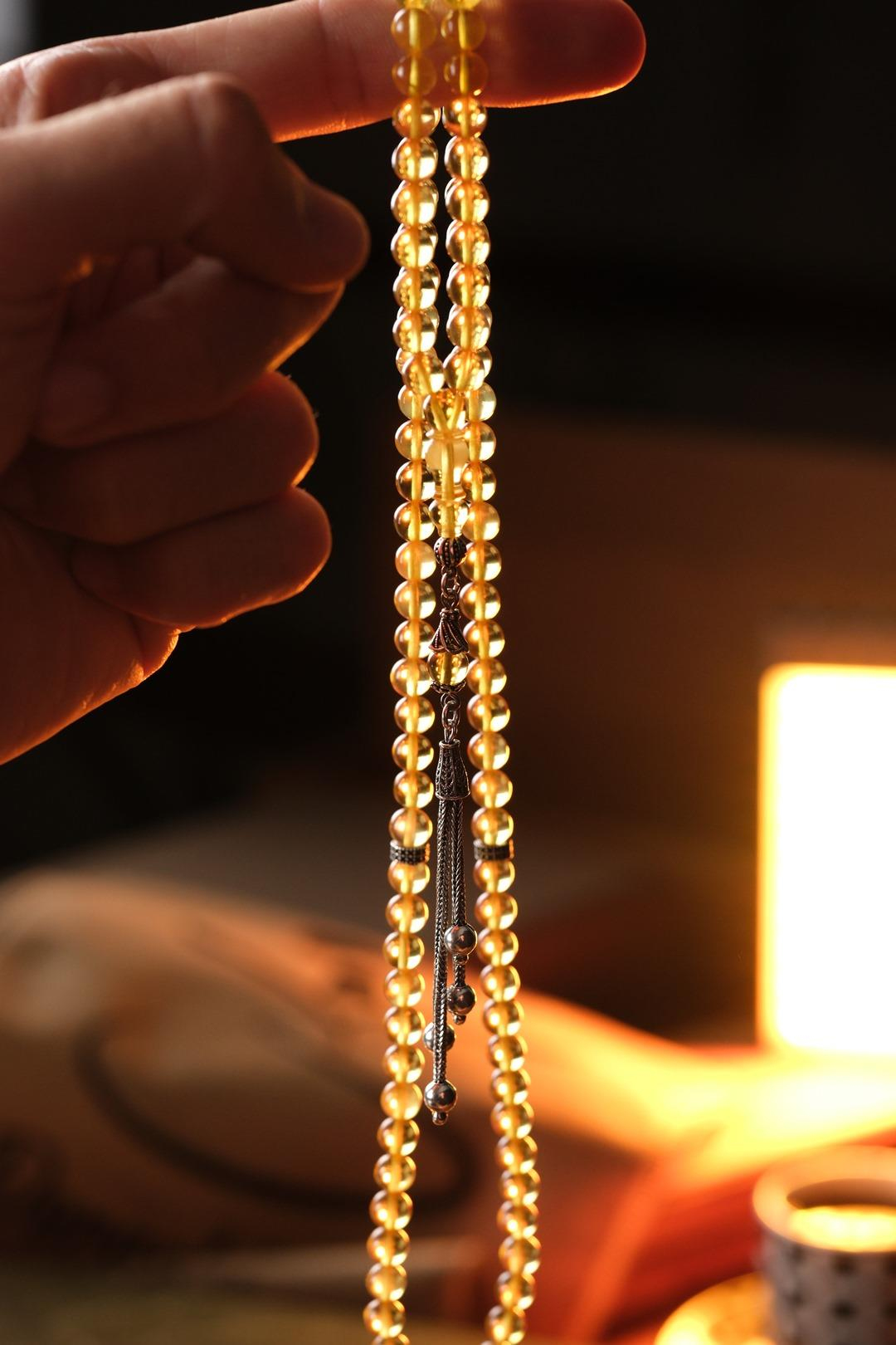  Kaya Su Damlası Kehribar 99luk Namaz Zikir Tesbihi (Amber), (مسبحة قطرة كهريبار)