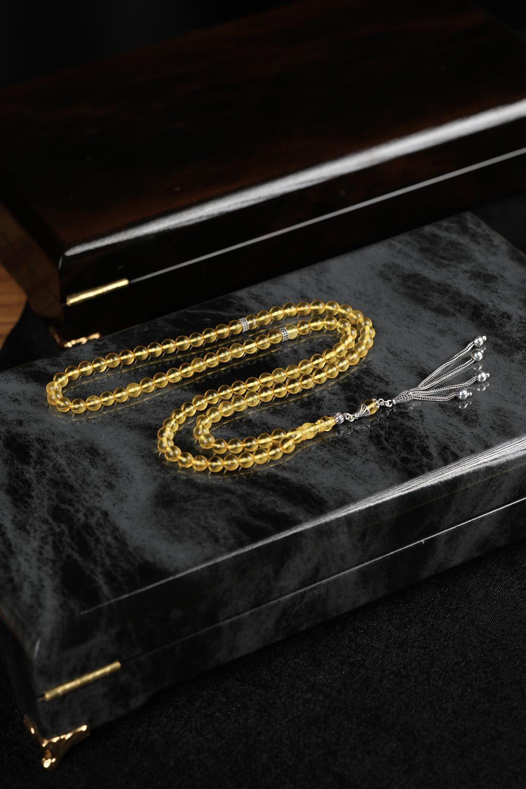  Kaya Su Damlası Kehribar 99luk Namaz Zikir Tesbihi (Amber), (مسبحة قطرة كهريبار)