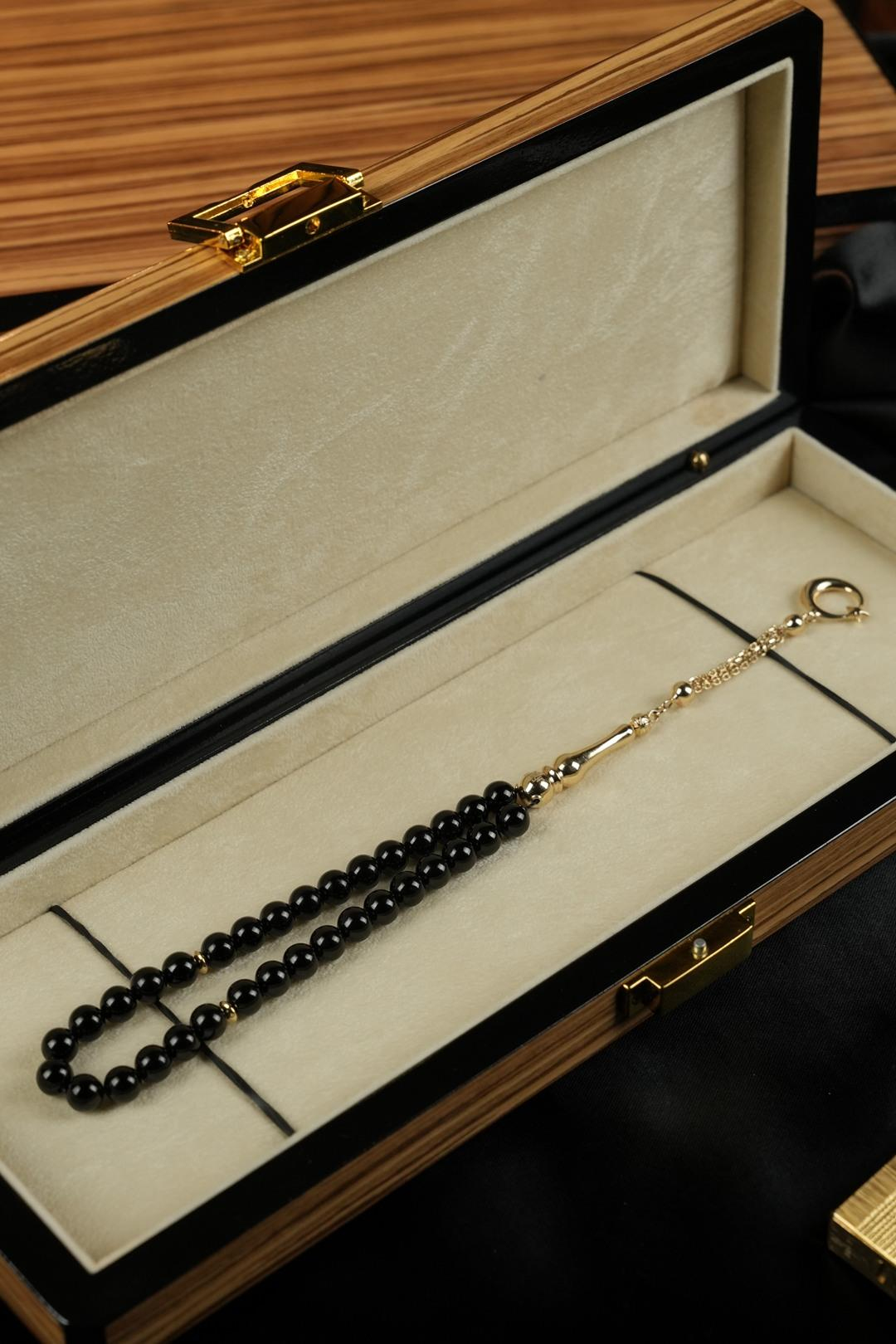 14 Ayar Altın Ayyıldız Tasarım Orjinal Erzurum Oltu Taşı Tesbih