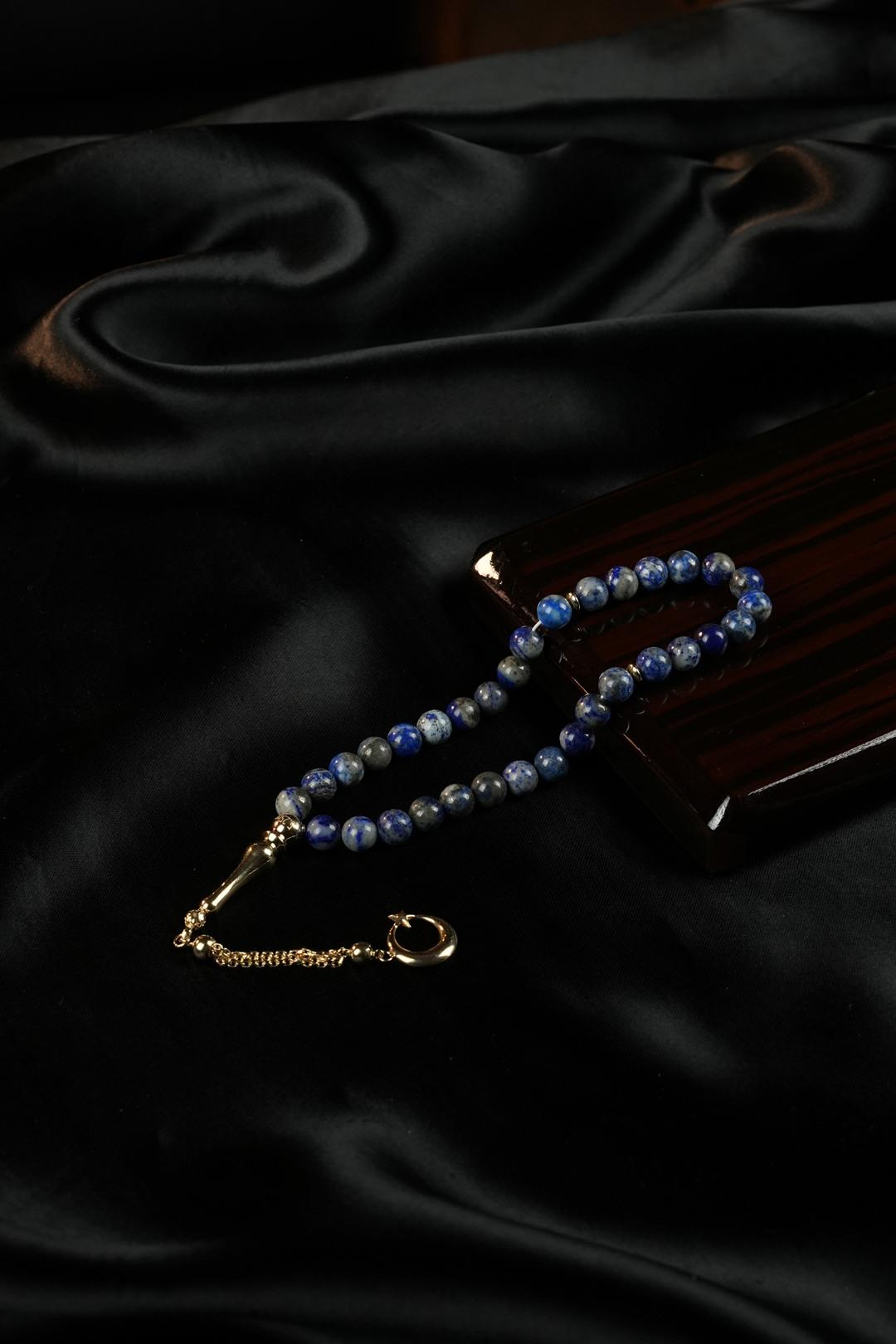 14 Ayar Altın Ayyıldız Tasarım Orjinal Lapis Lazuli  Tesbih