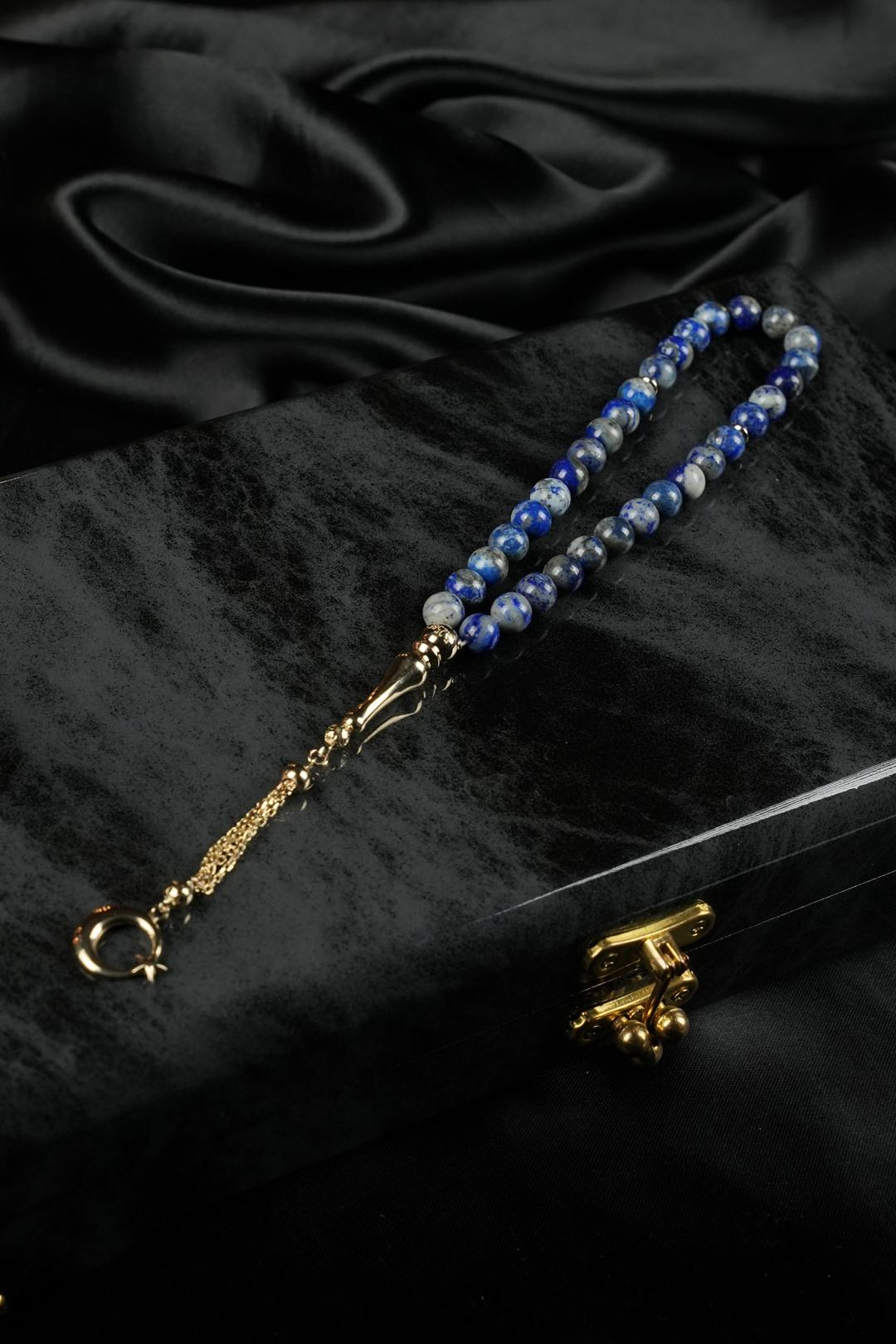 14 Ayar Altın Ayyıldız Tasarım Orjinal Lapis Lazuli  Tesbih