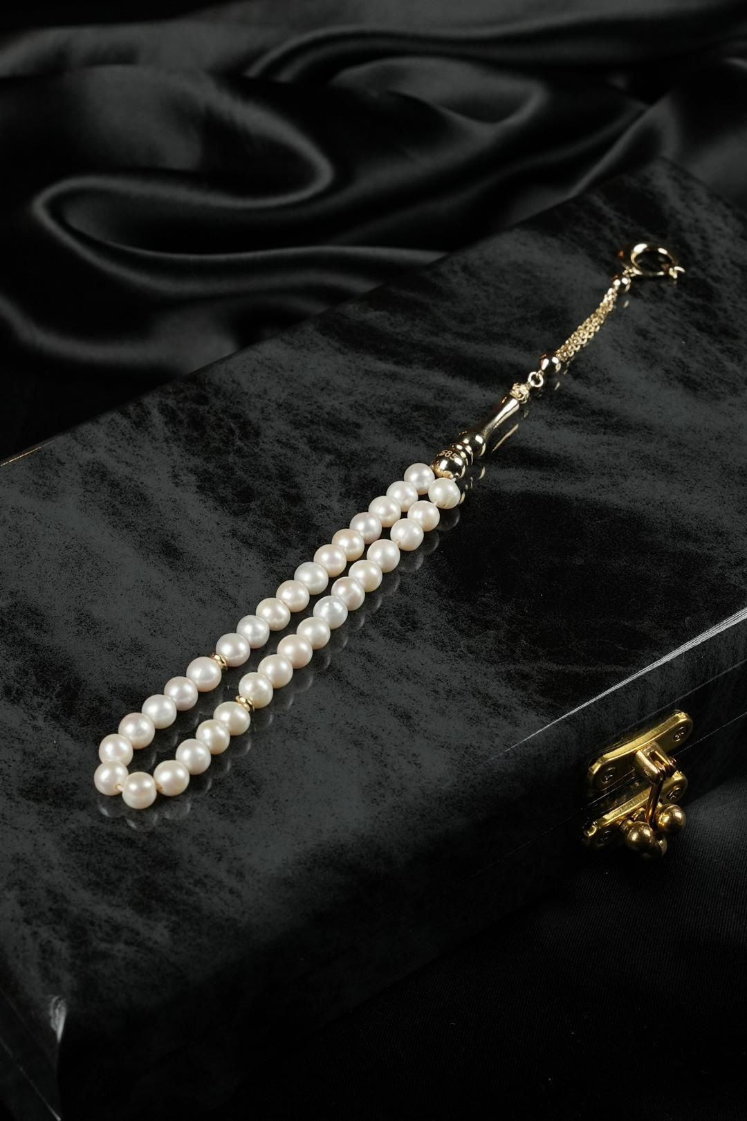 14 Ayar Altın Ayyıldız Tasarım Orjinal İnci Tesbih