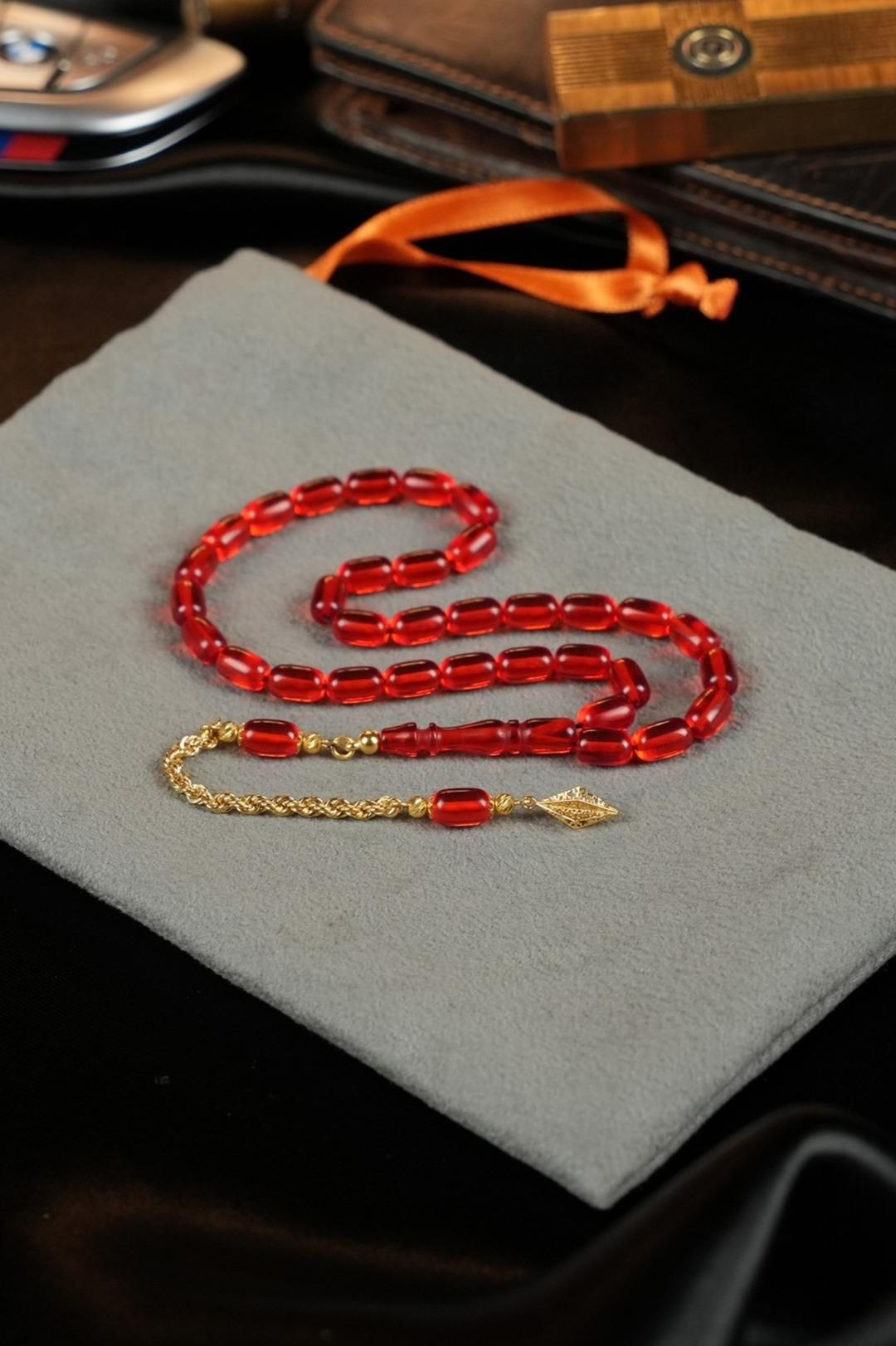 14 Ayar Altın Tasarım Bilek Boy Kırmızı Sıkma Tesbih