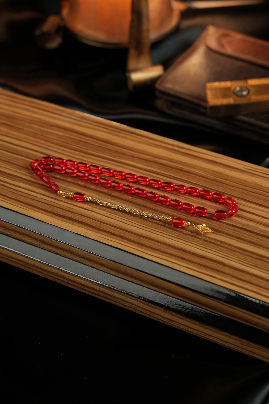 14 Ayar Altın Tasarım Bilek Boy Kırmızı Sıkma Tesbih