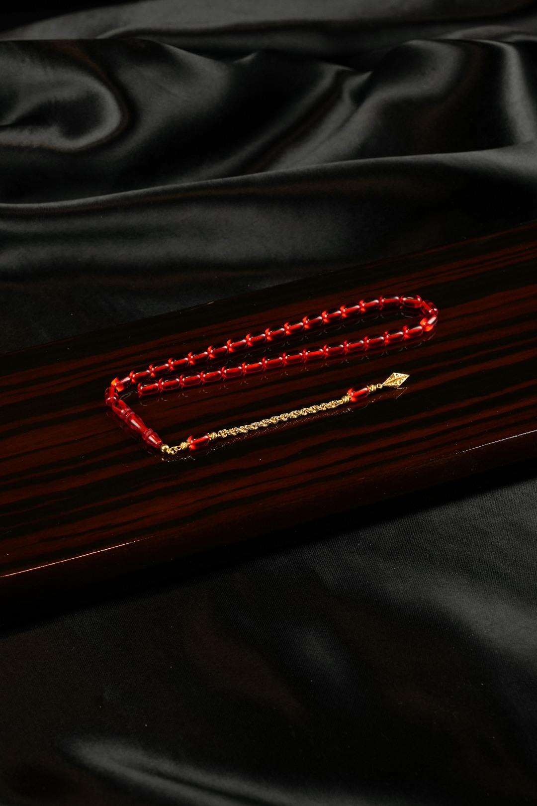 14 Ayar Altın Tasarım Bilek Boy Kırmızı Sıkma Tesbih