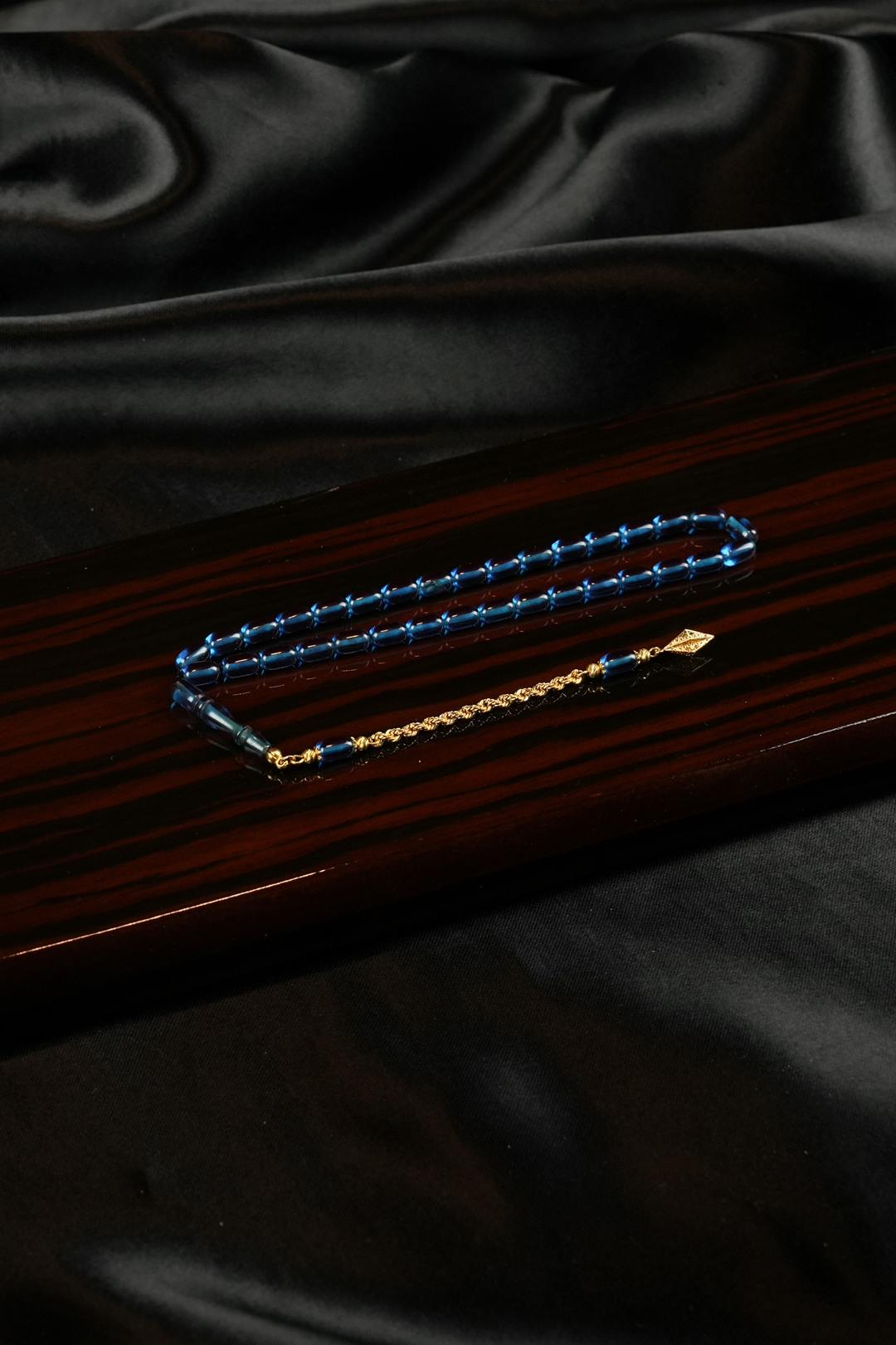 14 Ayar Altın Tasarım Bilek Boy Mavi Sıkma Tesbih