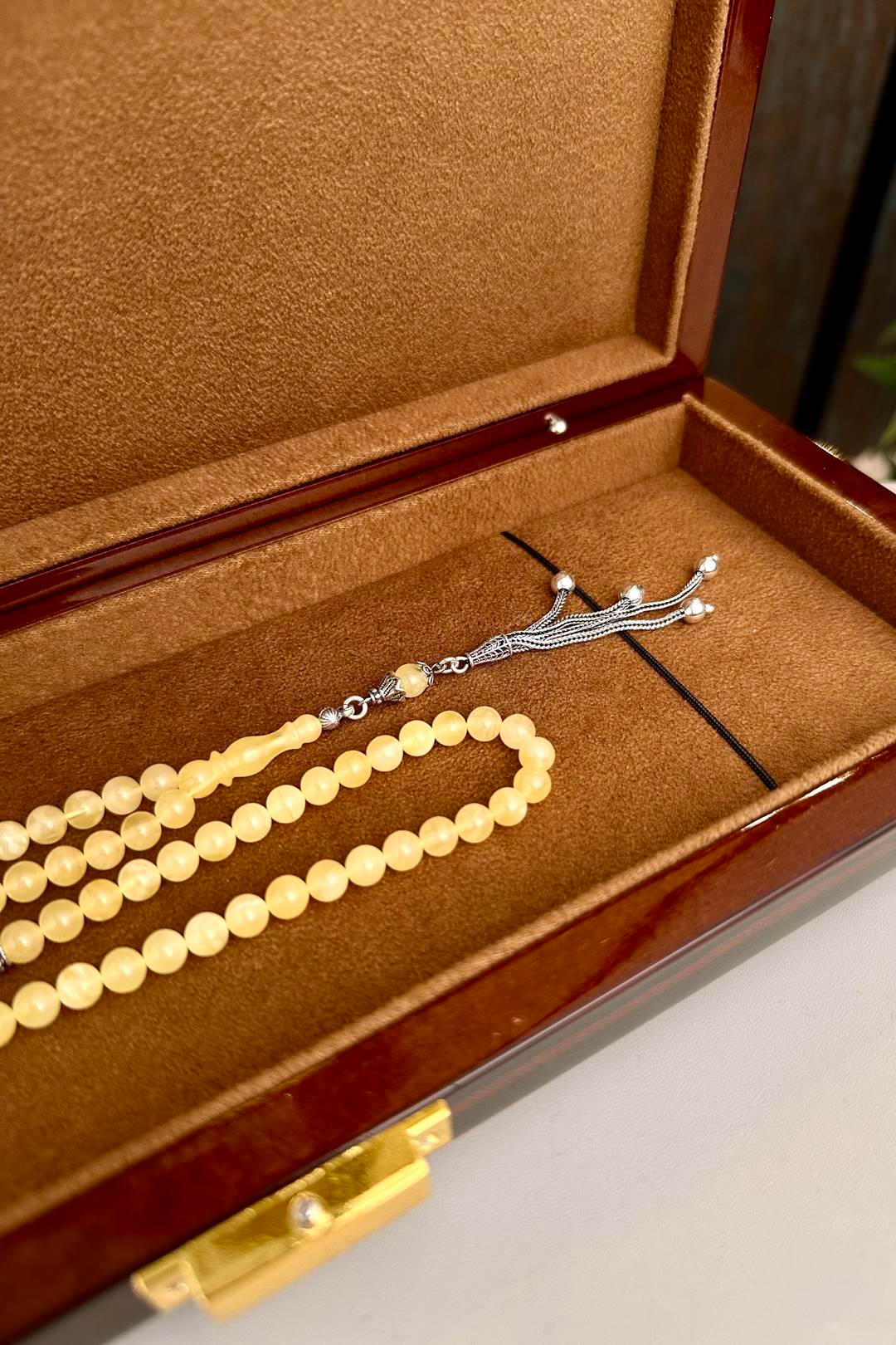 99luk Damla Kehribar Gümüş Tasarım Namaz Tesbihi (Amber), (مسبحة قطرة كهريبار)