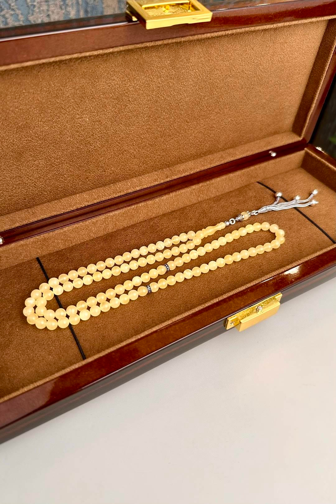 99luk Damla Kehribar Gümüş Tasarım Namaz Tesbihi (Amber), (مسبحة قطرة كهريبار)