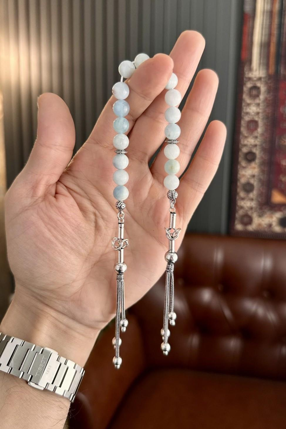 Aquamarine Gümüş Tasarım Zaza Tesbih