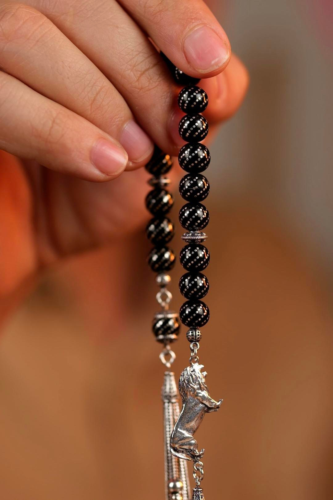 Aslan Figürü Full Gümüş Tasarım Oltu Taşı Zaza Tesbih