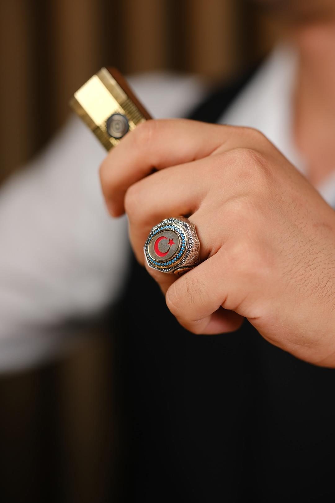 Ayyıldız Tasarım El İşçiliği 925 Ayar Gümüş Yüzük ( La Galibe İllallah)