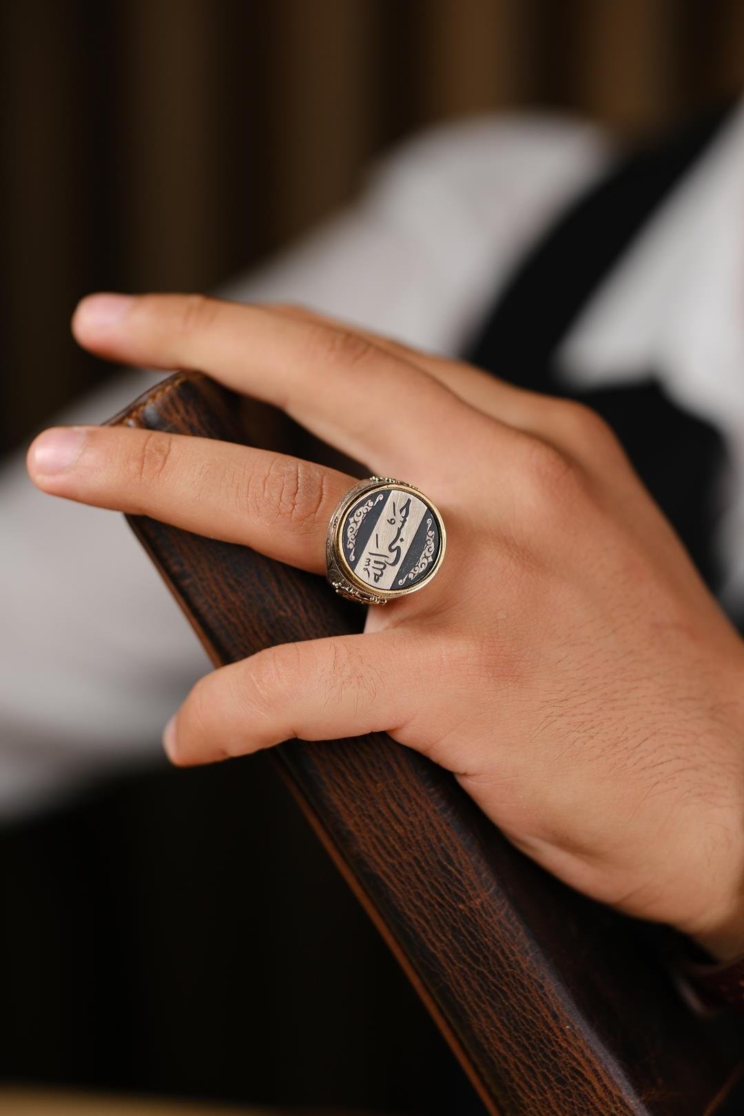 Arapça Allah Bize Yeter Yazılı El İşçiliği Gümüş Yüzük