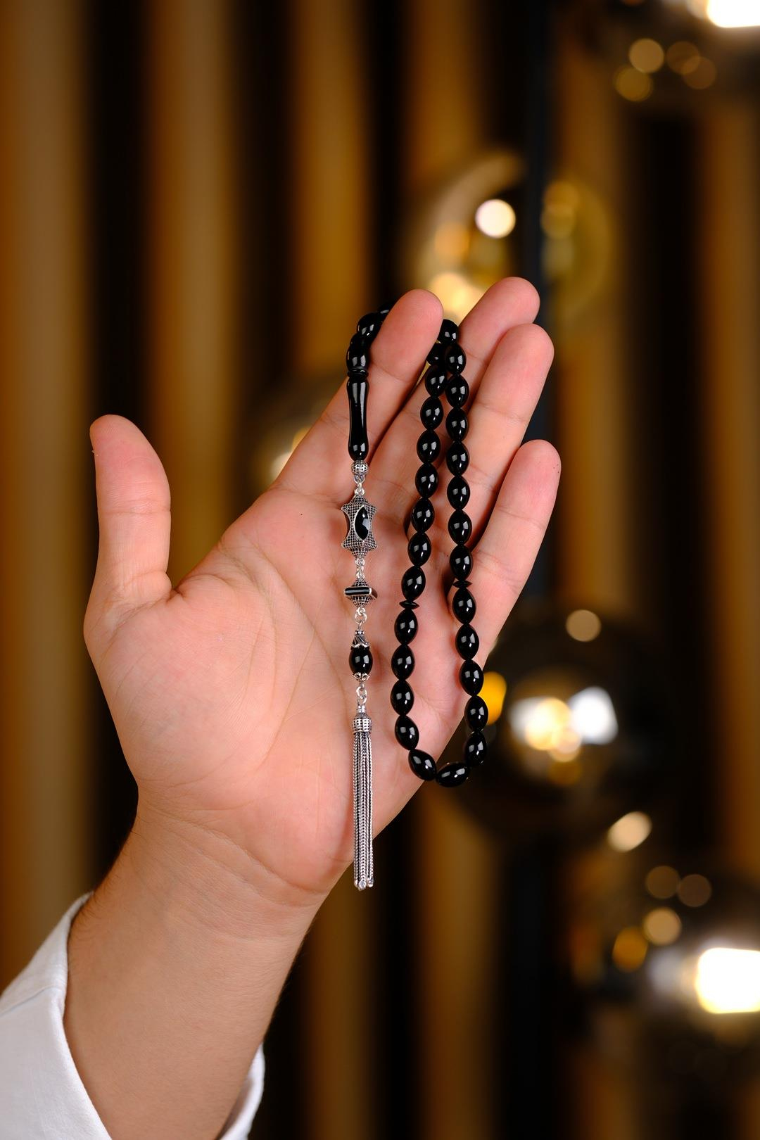 Beyzi Model Gümüş Tasarım Erzurum Oltu Taşı Tesbih 