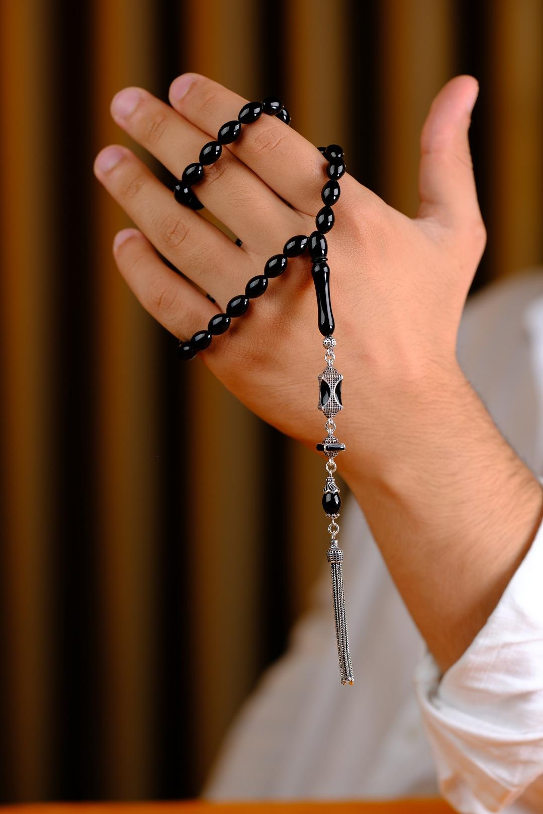 Beyzi Model Gümüş Tasarım Erzurum Oltu Taşı Tesbih 