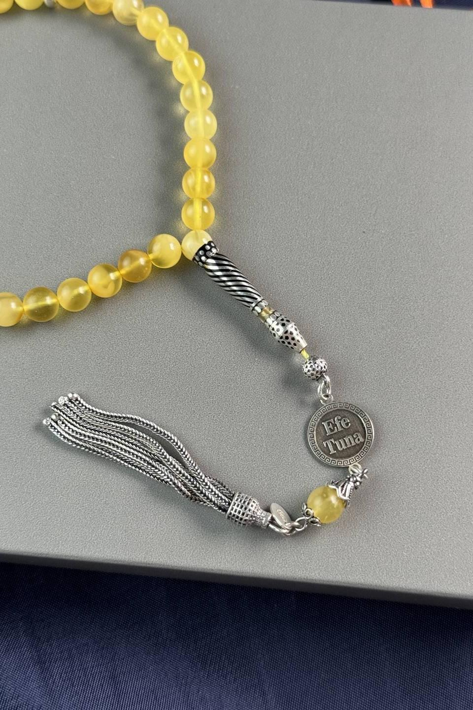 Bilek Boy Nakkaş İmame Kişiye Özel İsimli Tasarım Damla Kehribar Tesbih  (Amber), (مسبحة قطرة كهريبار)