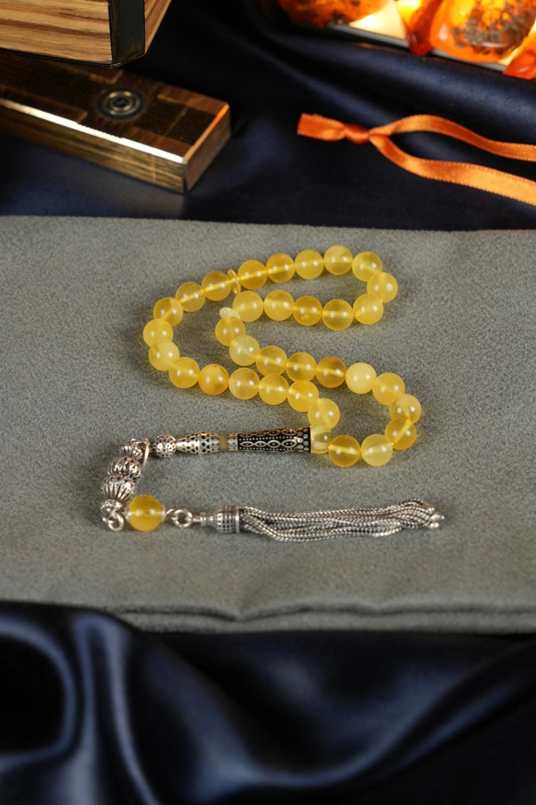 Bilek Boy Özel Nakkaş Tasarım İmame Orjinal Damla Kehribar Tesbih  (Amber), (مسبحة قطرة كهريبار)
