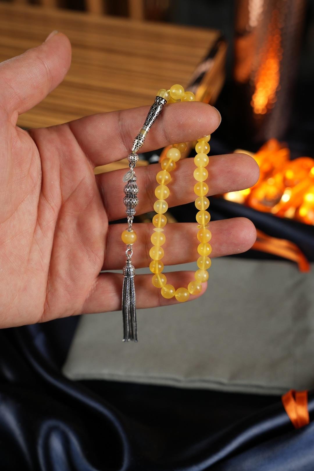Bilek Boy Özel Nakkaş Tasarım İmame Orjinal Damla Kehribar Tesbih  (Amber), (مسبحة قطرة كهريبار)