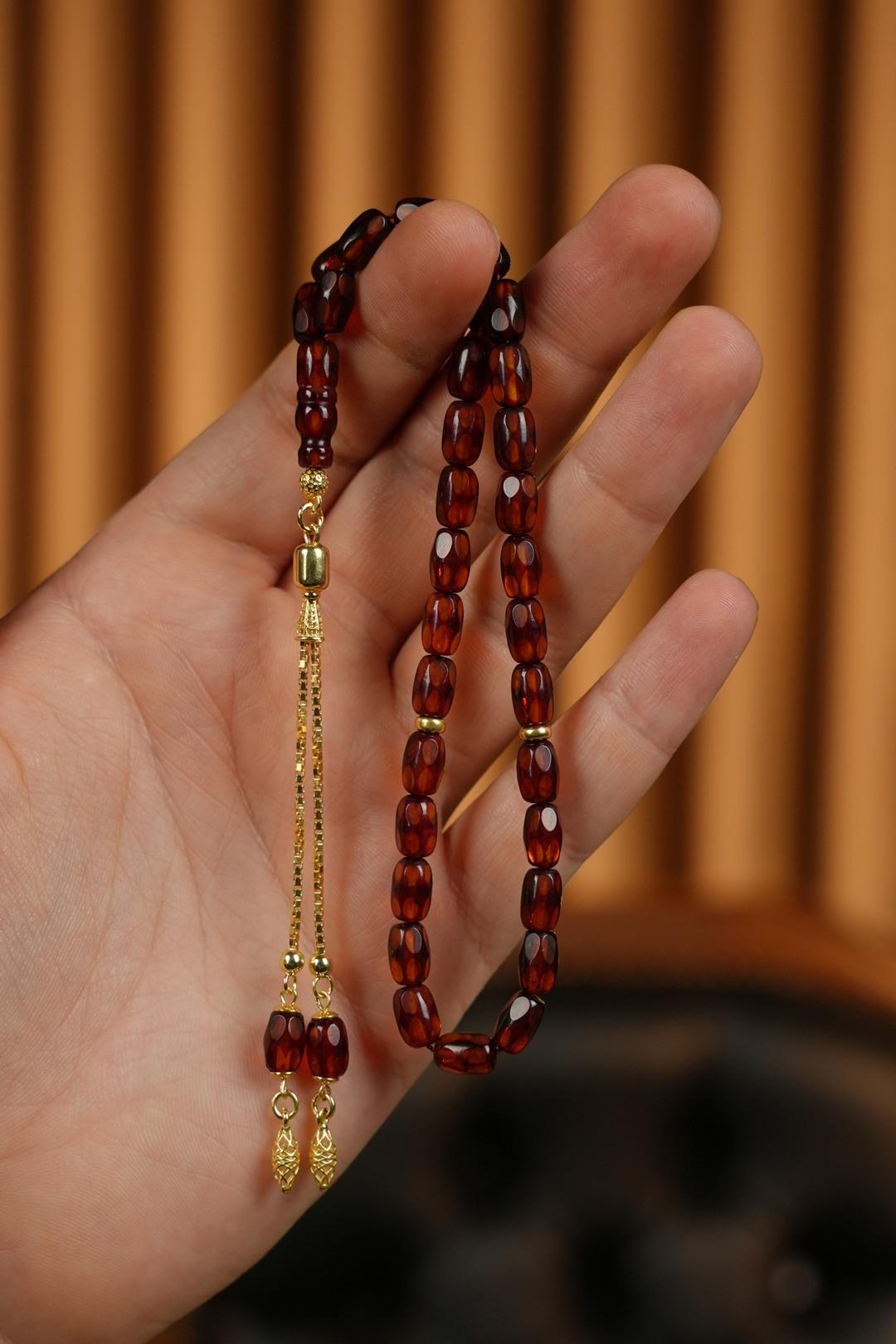 Bilek Boy Rus Damla Kehribarı Gümüş Gold Tasarım Tesbih (Amber), (مسبحة قطرة كهريبار)