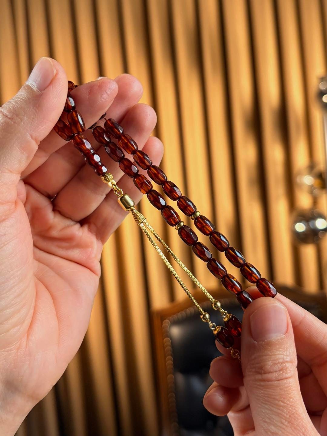 Bilek Boy Rus Damla Kehribarı Gümüş Gold Tasarım Tesbih (Amber), (مسبحة قطرة كهريبار)