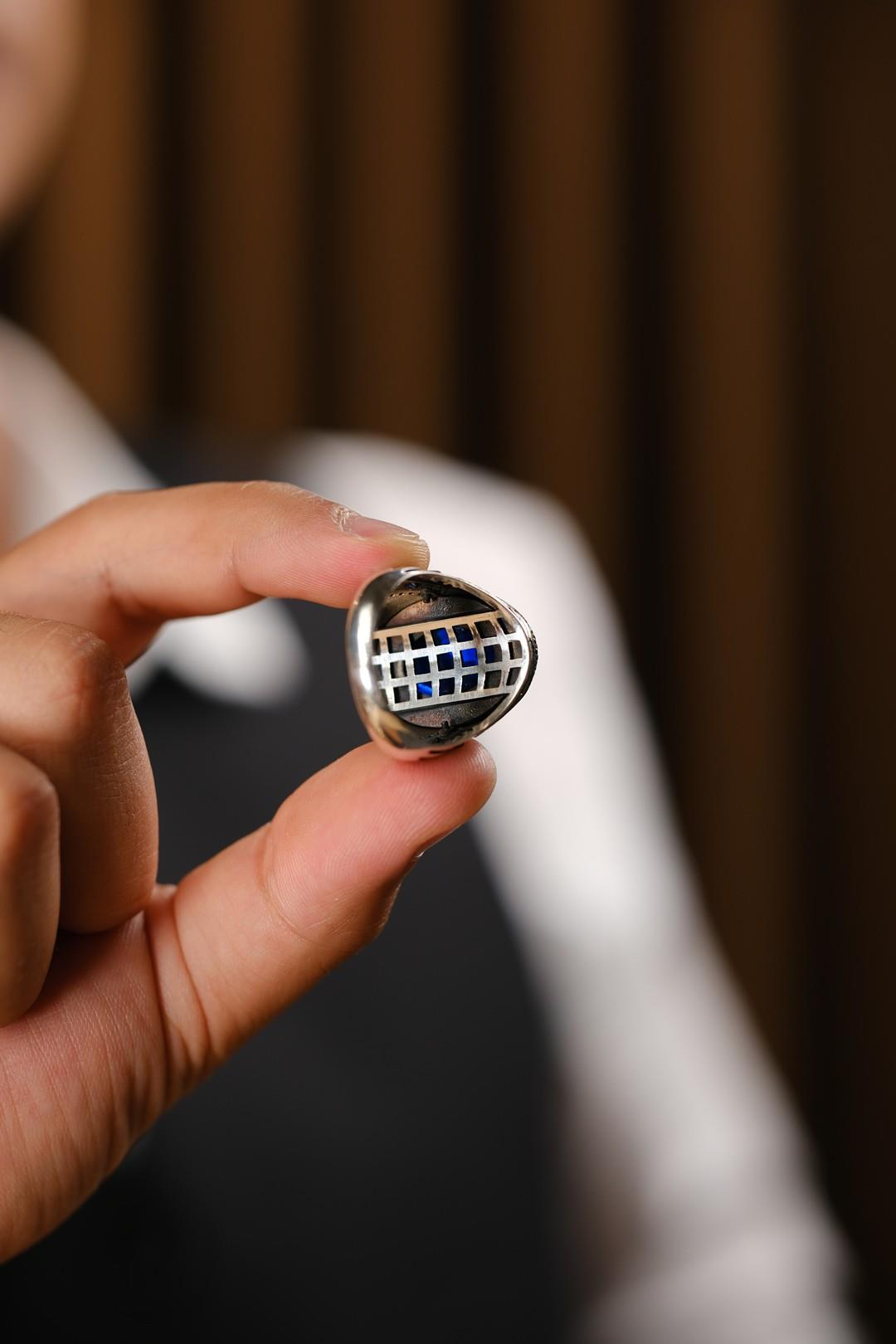 Cihandar Serisi El İşçiliği Mavi Taşlı 925 Ayar Gümüş Yüzük