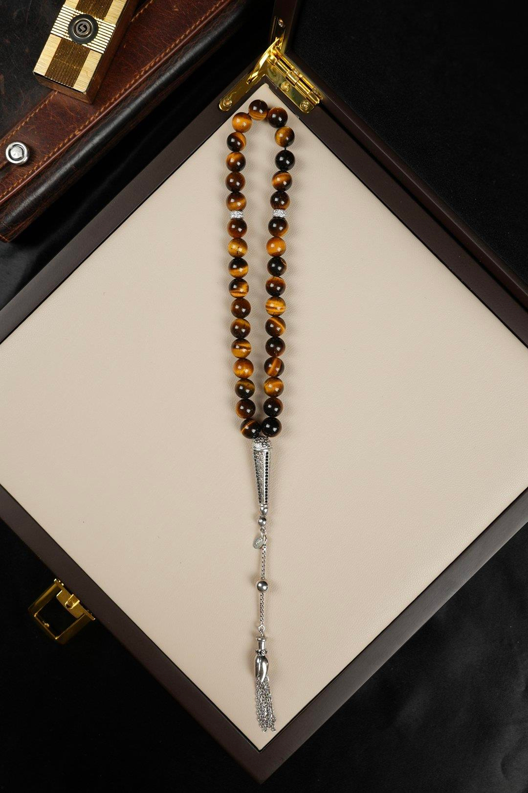 Diamond Serisi Gümüş Tasarım Kaplan Gözü Tesbih