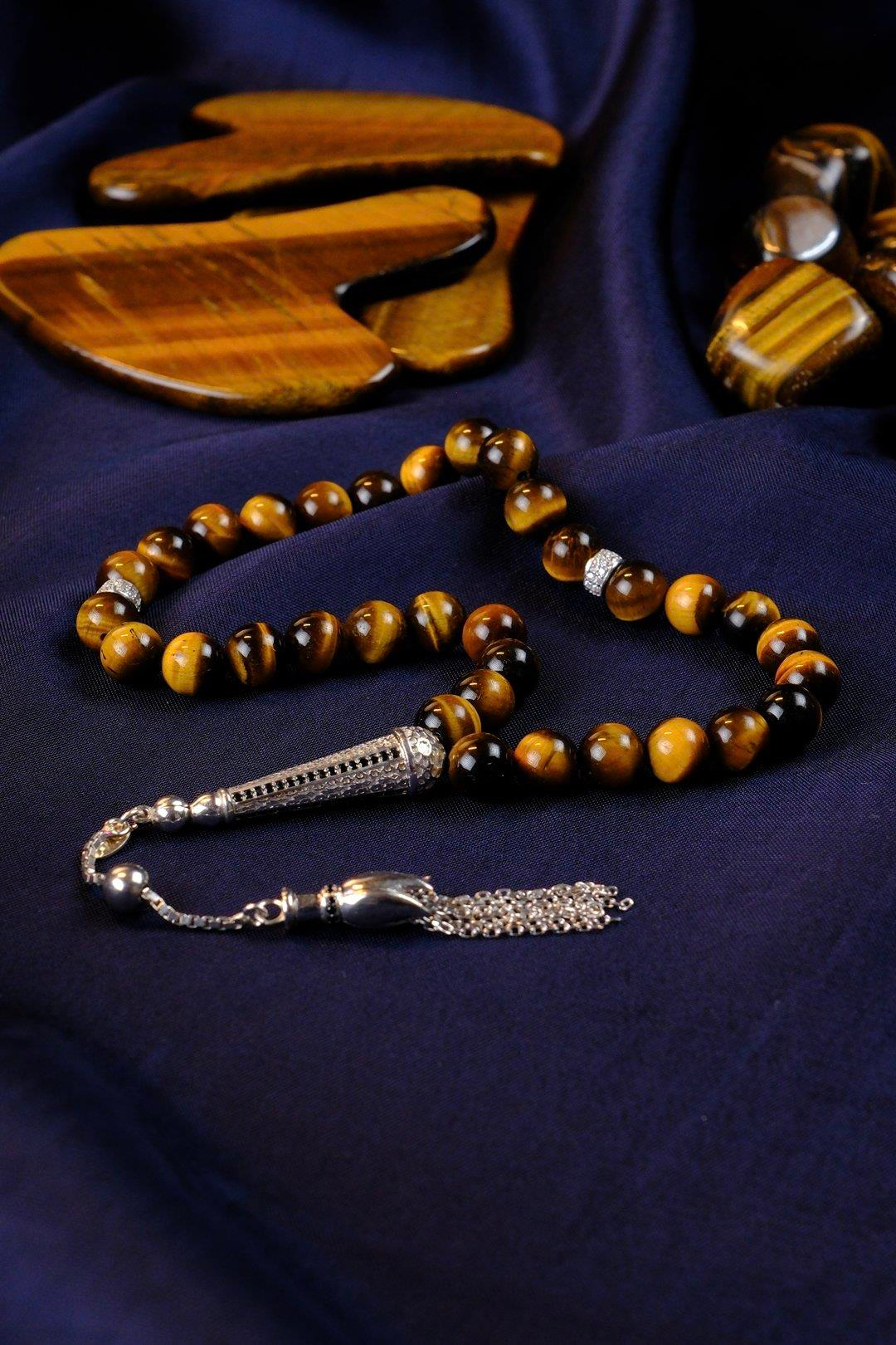 Diamond Serisi Gümüş Tasarım Kaplan Gözü Tesbih